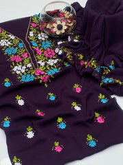 2 Pc Unstitched Ribbon work Chiffon