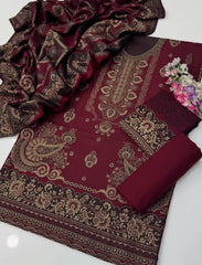 3 Pc Unstitched Wool jacquard
