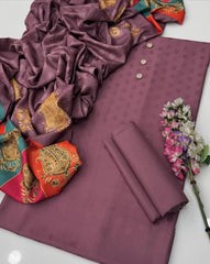 3 Pc Unstitched Self Jacquard Wool/Dhanak