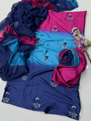 3 Pc Unstitched Shamoze Silk Digital Print Pearl Beads