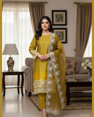 3 Pc Unstitched 2 Tune Shamoze Silk Bareeza