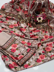 3 Pc Unstitched Shamoze Silk Digital Print Sequence Emb