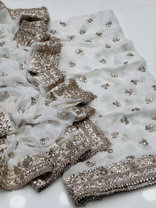 2 Pc Unstitched Handmade Goota Pure Chiffon