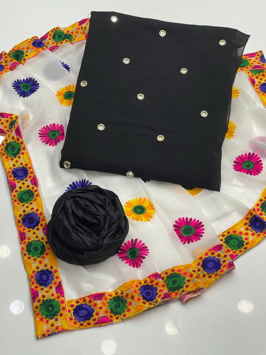 Mirror work chiffon with Pulkahri