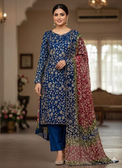 2 Pc Unstitched Handmade Heavy Gotta Jaal Chunri Gotta Chiffon