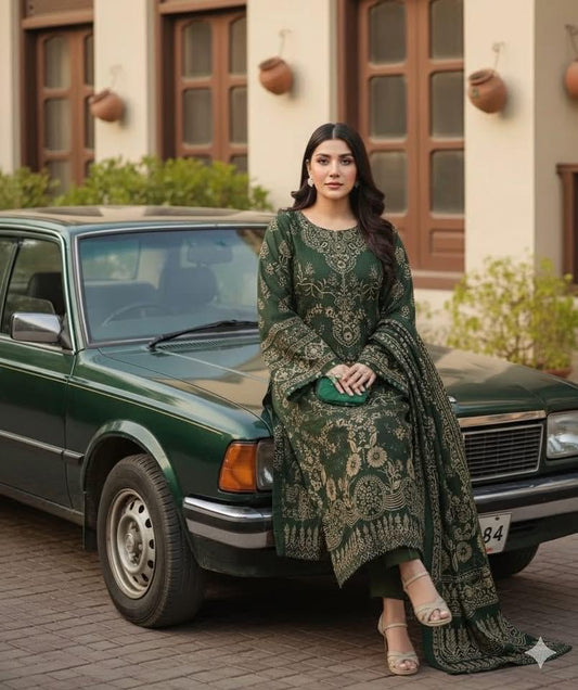 3 Pc Unstitched Wool Jaquard