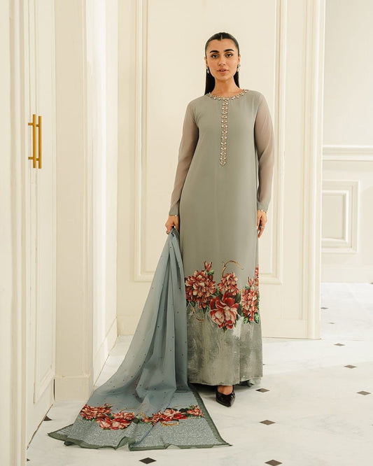 3 Pc Unstitched Handmade Stone Beads Organza