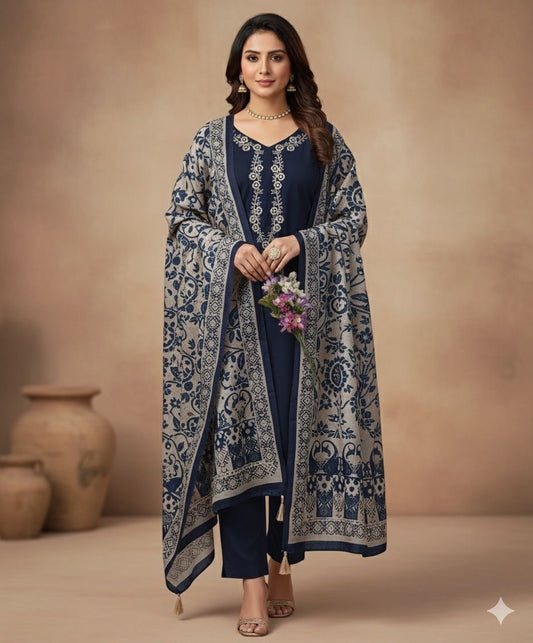 3 Pc Unstitched Dhanak Marina Embroidered