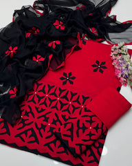 3 Pc Unstitched Handmade Applic Lawn