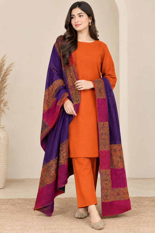 3 Pc Ustitched pure Pashmina Wool Moon Light shawl