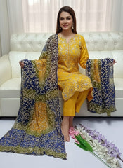 2 Pc Unstitched Handmade Heavy Gotta Jaal Chunri Gotta Chiffon