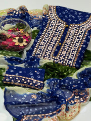 2 Pc Bamber Chiffon Handmade Chunri Gotta