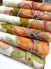 2 Pc Unstitched Pure Oragnza Hand paint mukesh