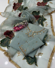 2 Pc Unstitched Organza zarri sequence