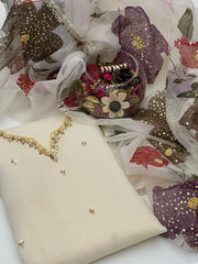 2 Pc Unstitched Handmade Organza Zaari Beads