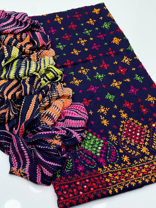 3 Pc Unstitched Handmade Kaj Tanka Lawn