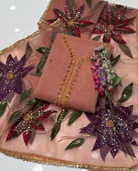 2 pc stones beads organza oil paint