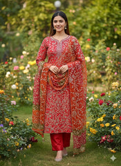 2 Pc Unstitched Handmade Heavy Gotta Jaal Chunri Gotta Chiffon