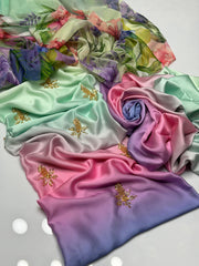 3 Pc Unstitched Shamoze Silk Tye n Dye Embroidered