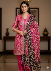 2 Pc Unstitched Handmade Heavy Gotta Jaal Chunri Gotta Chiffon