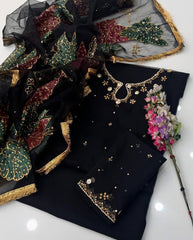 2 Pc Unstitched Organza zarri sequence