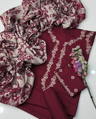 3 Pc Unstitched Dhanak Marina Embroidered