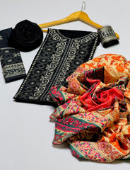 3 pc unstitched Dhanak fabric embroidered