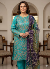 2 Pc Unstitched Handmade Heavy Gotta Jaal Chunri Gotta Chiffon