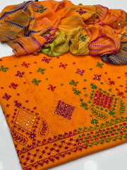 3 Pc Unstitched Handmade Kaj Tanka Lawn