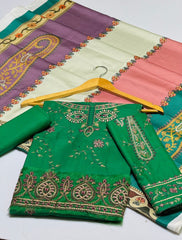 3 pc unstitched Dhanak fabric embroidered