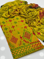 3 Pc Unstitched Handmade Kaj Tanka Lawn