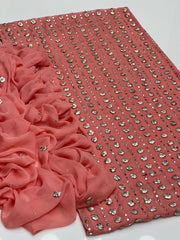 2 Pc Unstitched Handmade Gotta mukesh chiffon