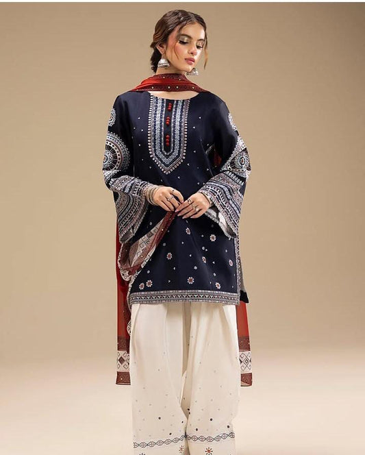 3 Pc Unstitched Dhanak Marian Embroidered