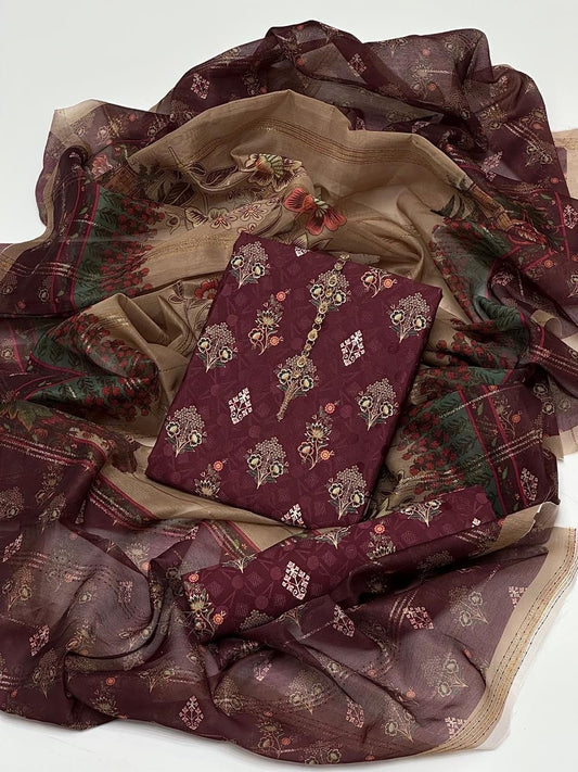 3 Pc Unstitched Digital Print Swiss Lawn