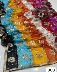 Silk Multi Patches Gotta,Pasting Mirror & Beads 4 Sided Lace Work Dupatta KSB0K12
