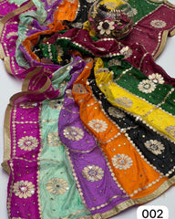 Silk Multi Patches Gotta,Pasting Mirror & Beads 4 Sided Lace Work Dupatta KSB0K12