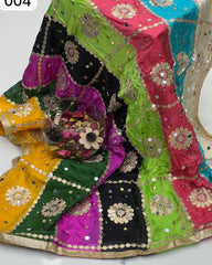 Silk Multi Patches Gotta,Pasting Mirror & Beads 4 Sided Lace Work Dupatta KSB0K12