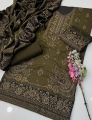 3 Pc Unstitched Wool jacquard