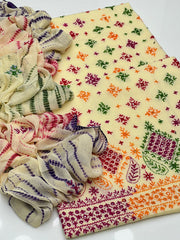 3 Pc Unstitched Handmade Kaj Tanka Lawn