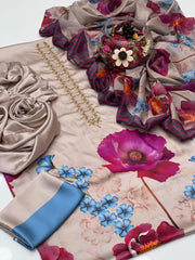 3 Pc Unstitched Shamoze Silk Neck Fancy