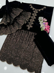 3 pc unstitched tilla zari velvet Collection