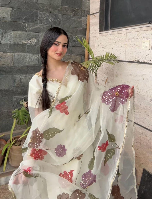 2 Pc Unstitched Handmade Organza Zaari Beads