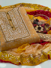 2 Pc Bamber Chiffon Handmade Chunri Gotta