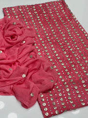 2 Pc Unstitched Handmade Gotta mukesh chiffon