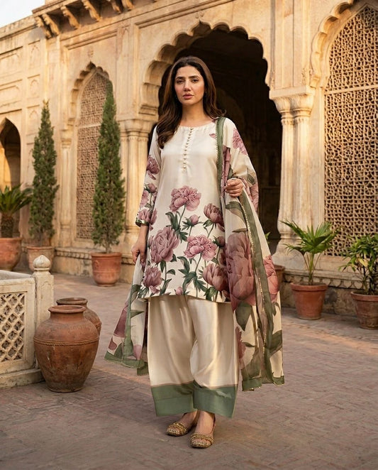 3 Pc Unstitched Shamoze Silk Digital Prints (KSB 22)