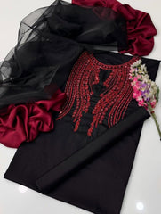 3 Pc Unstitched Rehsham Beads Work Organza