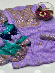 2 Pc Bamber Chiffon Handmade Chunri Gotta