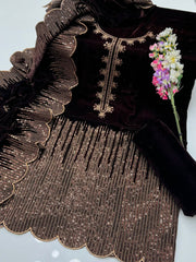 3 pc unstitched tilla zari velvet Collection