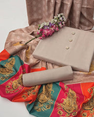3 Pc Unstitched Self Jacquard Wool/Dhanak