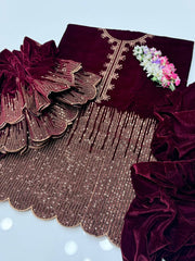 3 pc unstitched tilla zari velvet Collection